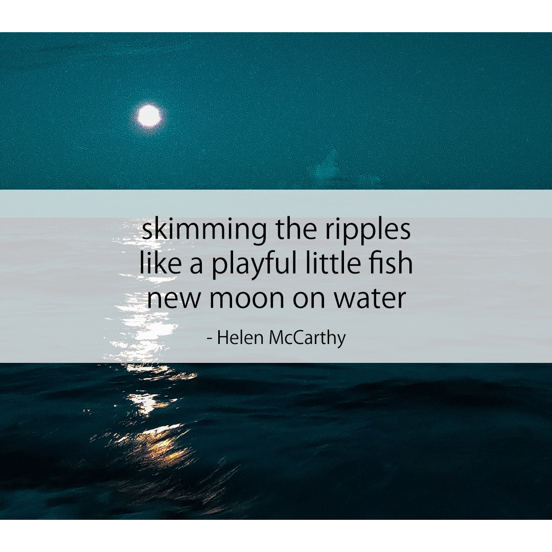 skimming the ripples / like a playful little fish / new moon on water
